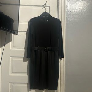 Black Calvin Klein leather bottom dress with belt
